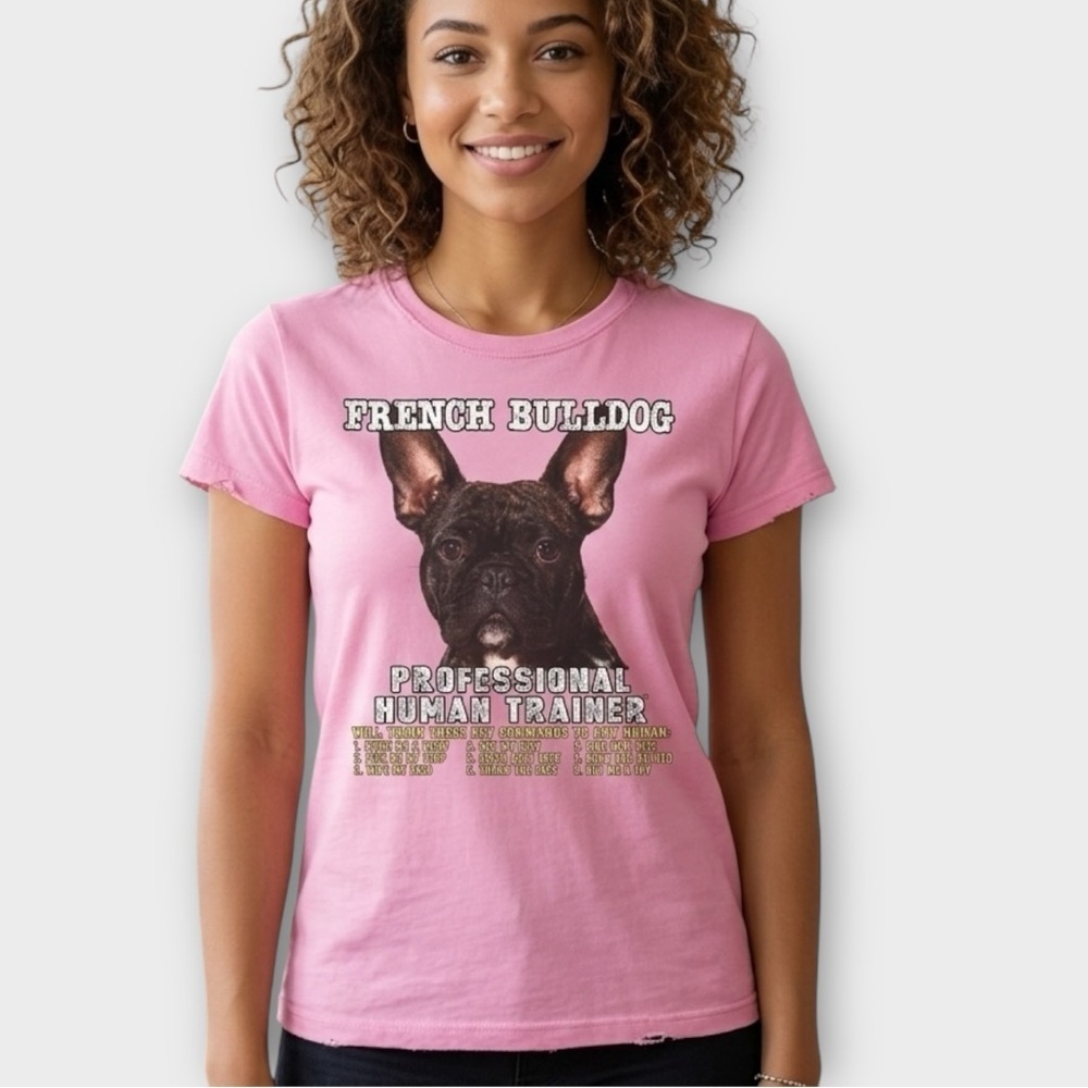 Port‎ and Company French Bulldog Graphic T-Shirt in Pink Women’s Size M